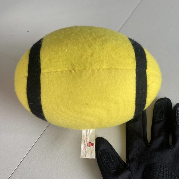 Vtg 1993 Surehands Yellow Plush Football Black Gloves Frankitoys Hook Loop Patch - Picture 11 of 12
